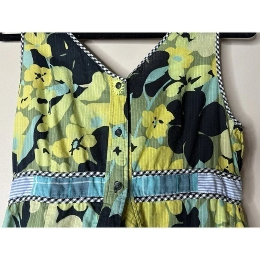 Free People Floral Patchwork Tunic‎ Top Lime Green Navy V-Neck Sleeveless Size 4